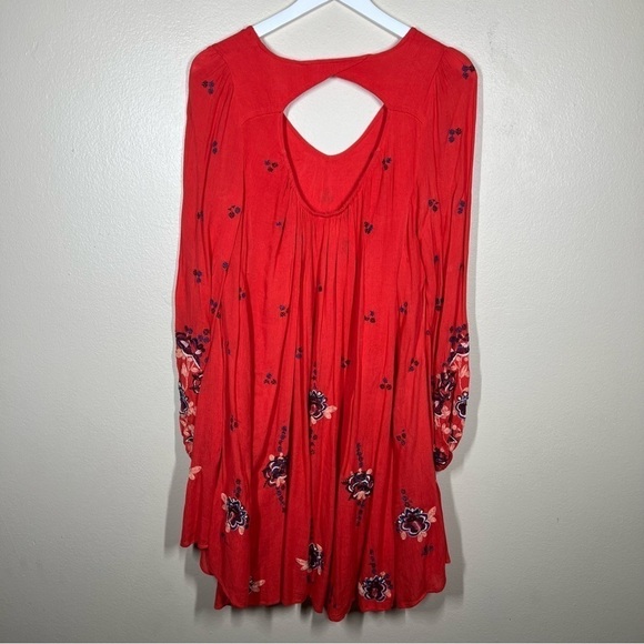 Free People Womens Oxford Red Embroidered Flowy Boho Dress Size Small - Picture 7 of 12